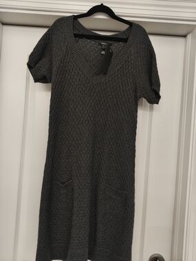 Mango Suit Dark Gray V‑Neck Knit Mini Dress